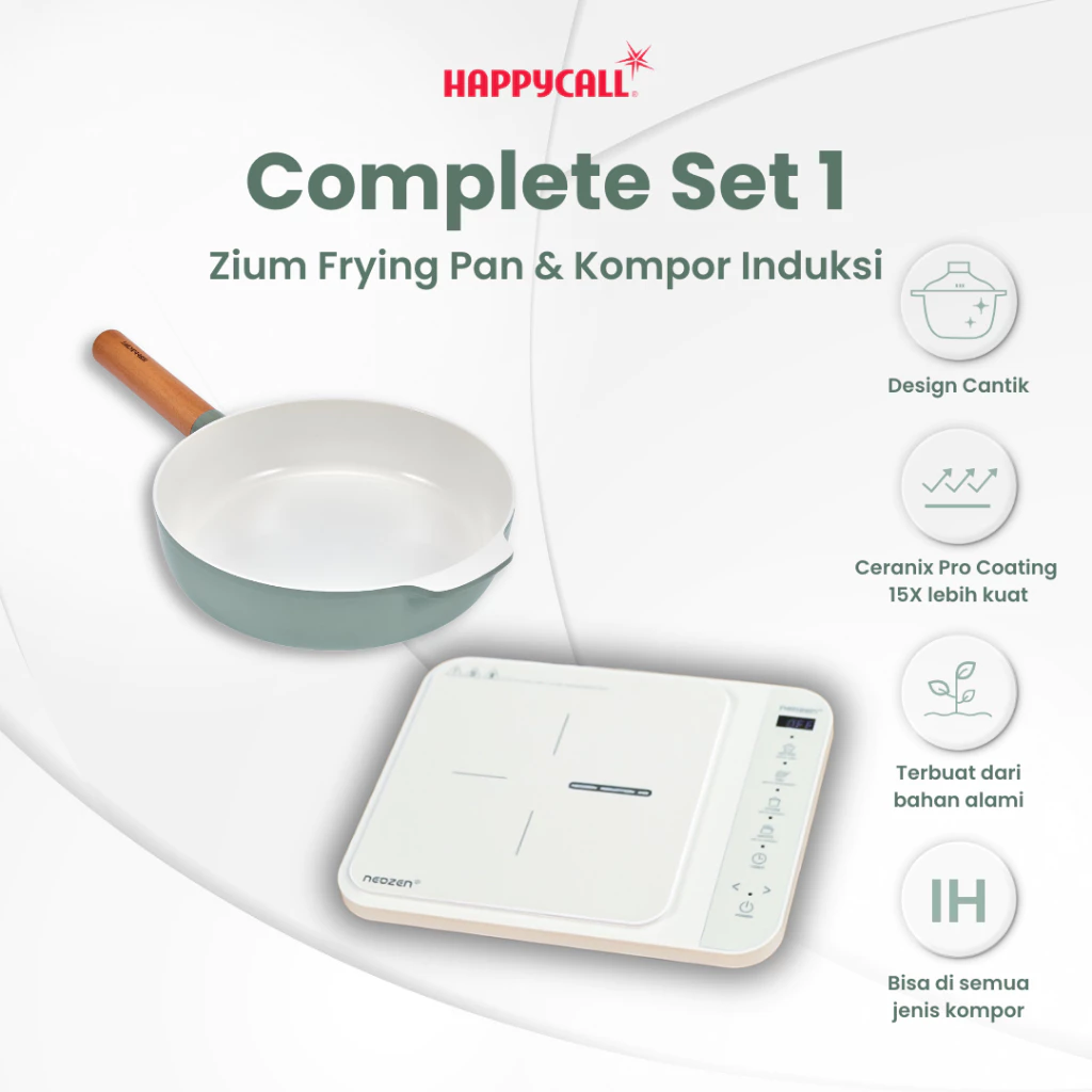 Happycall Paket Frying Pan Zium 24cm Green & Neozen Induction IH8 Stove Ivory – Wajan Ceramic & Kompor Induksi