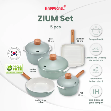 Happycall Zium Green Complete SET – Panci Anti Lengket Tahan Gores