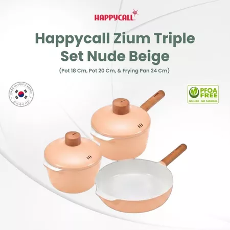 Happycall Zium Triple Set Nude Beige – Panci Non Stick Ceramic coating